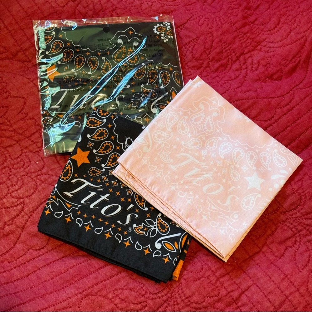 Lot of 3 Tito's Vodka Bandanas - Black Orange & Pink